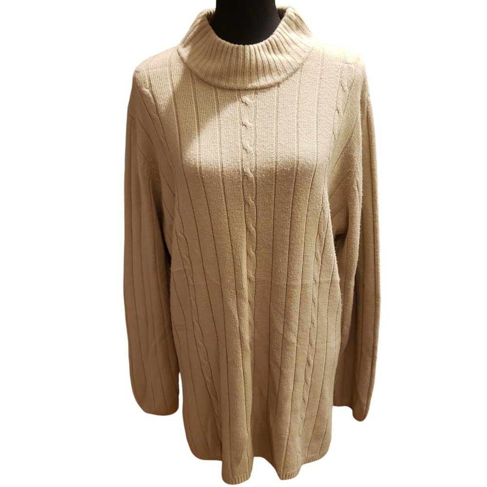 Yarnworks Cable Knit Turtleneck Sweater Beige Extra Large Acrylic‎